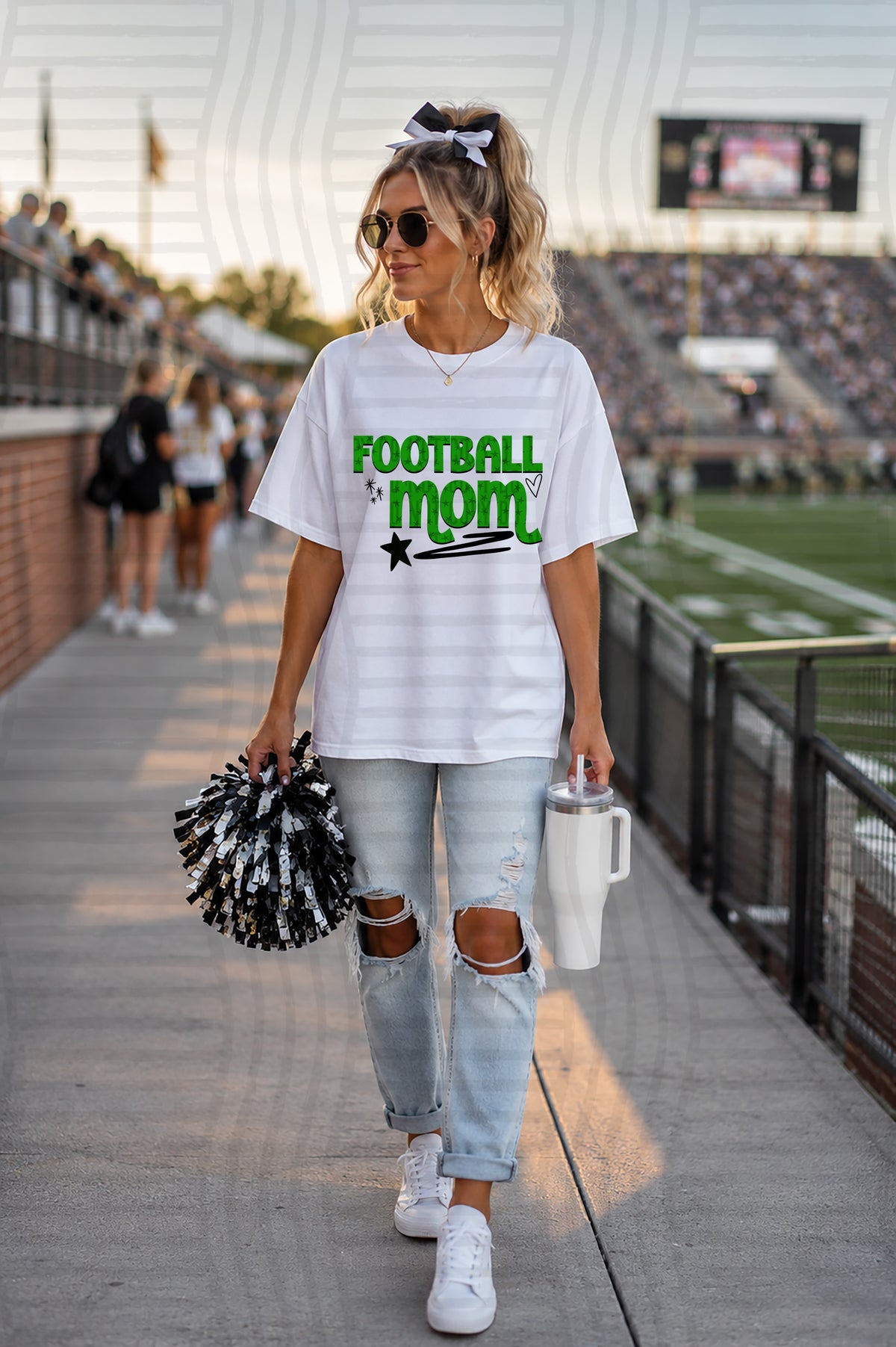 Football mom green with stars and hearts (caplinger) DTF Transfer