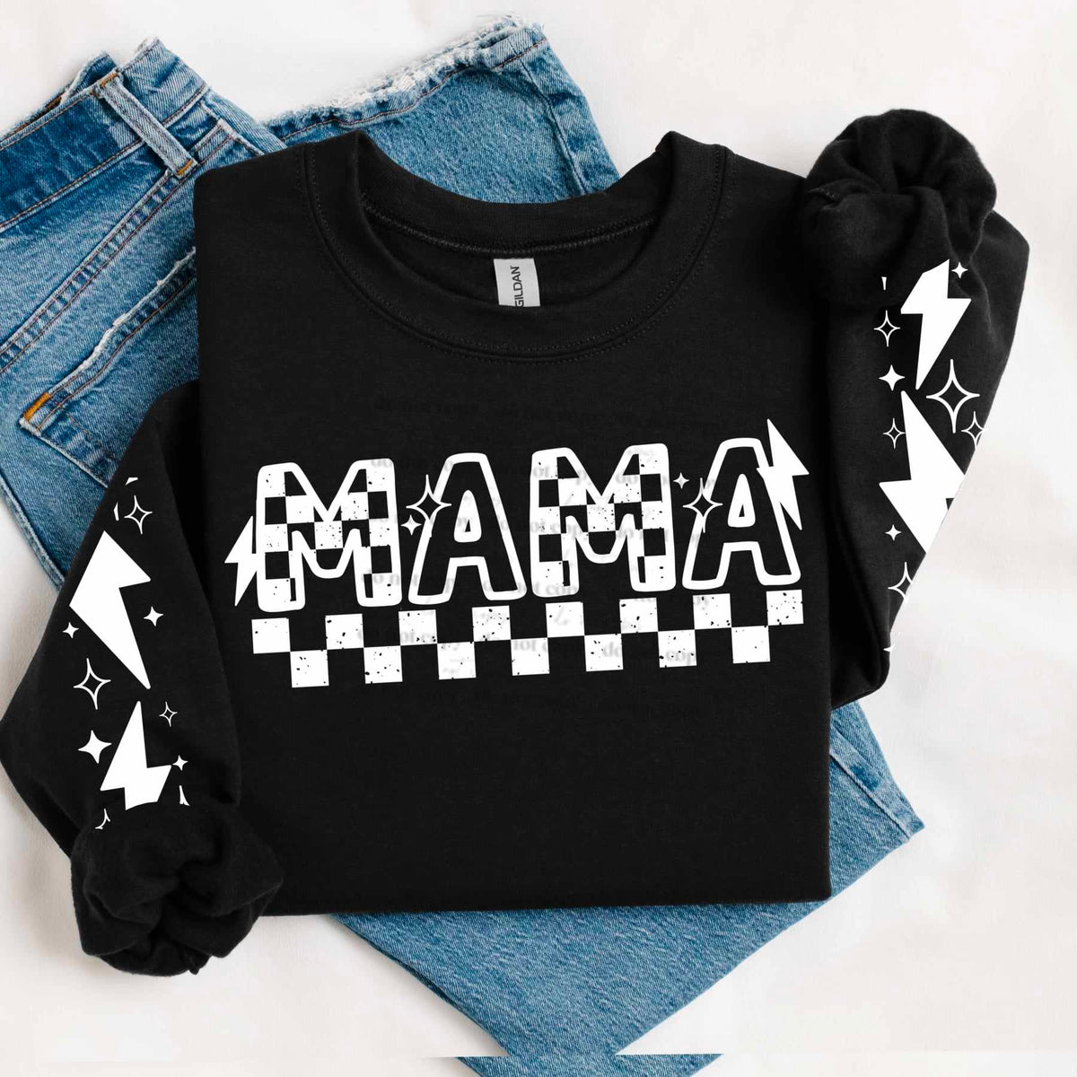 Mama checkered white font FRONT ONLY (CSC) 65699 DTF transfer