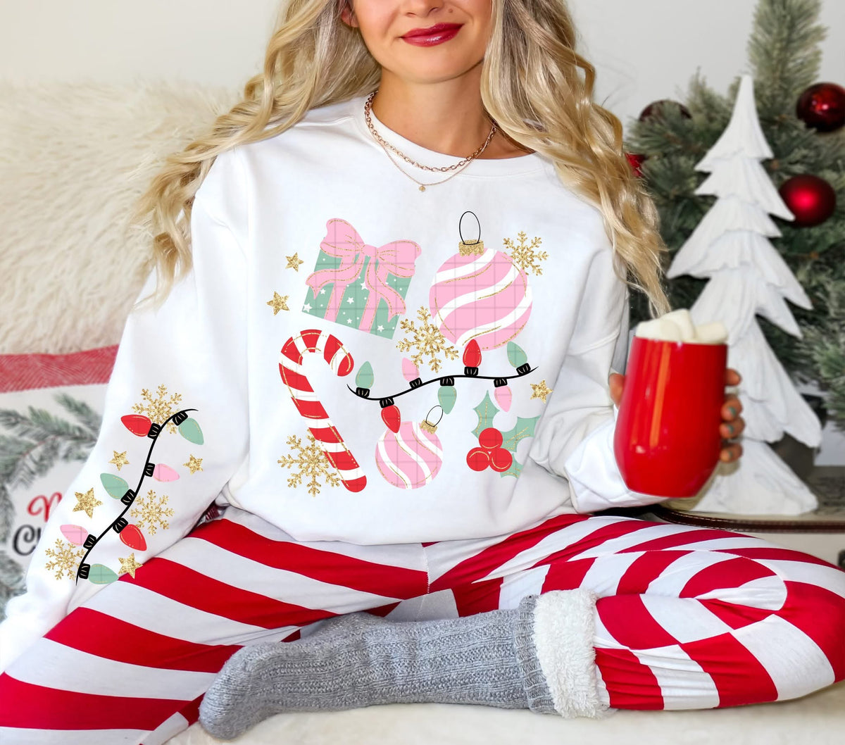 Pink red and mint Christmas collage (front only) (Linda) DTF Transfer