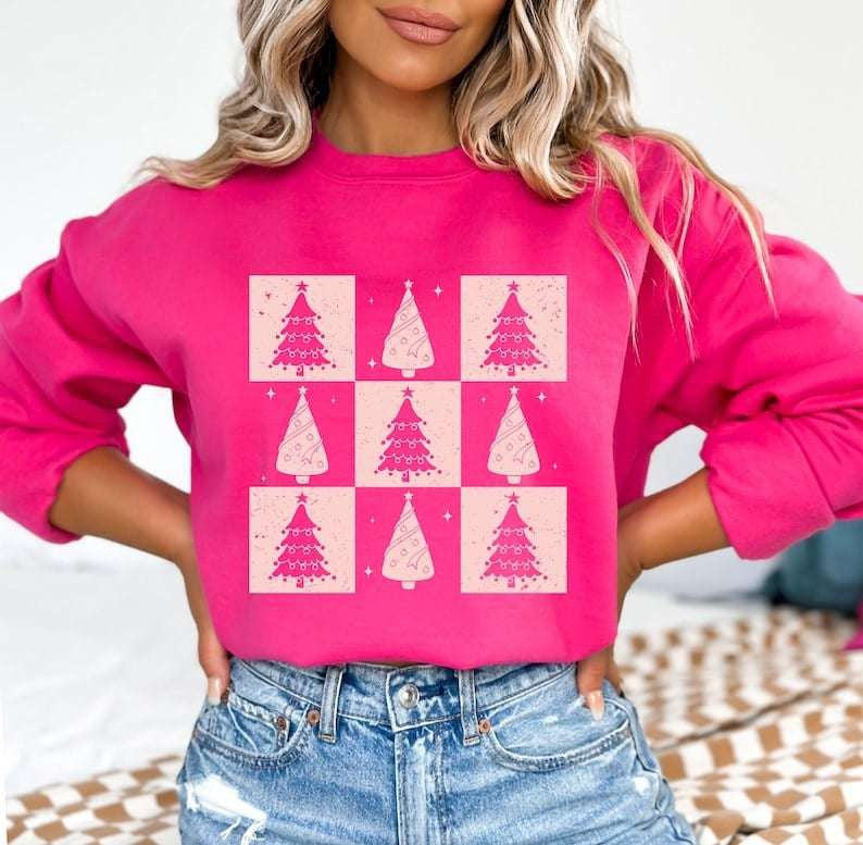 Tree collage pink checkered blocks 67934 DTF transfer