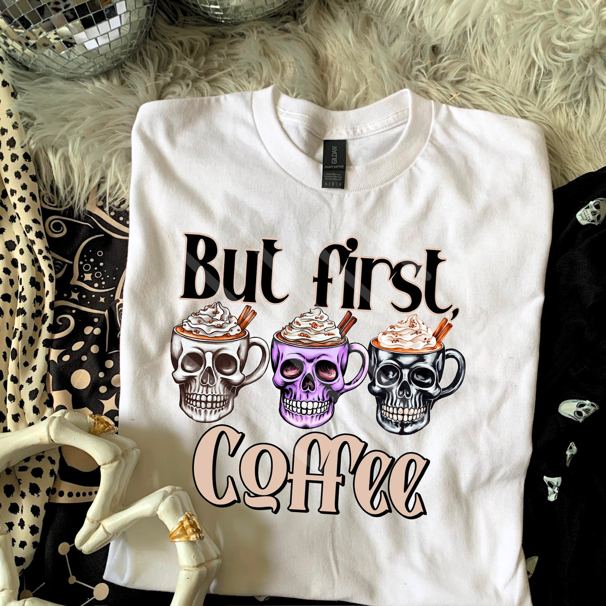 But first Coffee 3 skull mugs 110744 DTF transfer