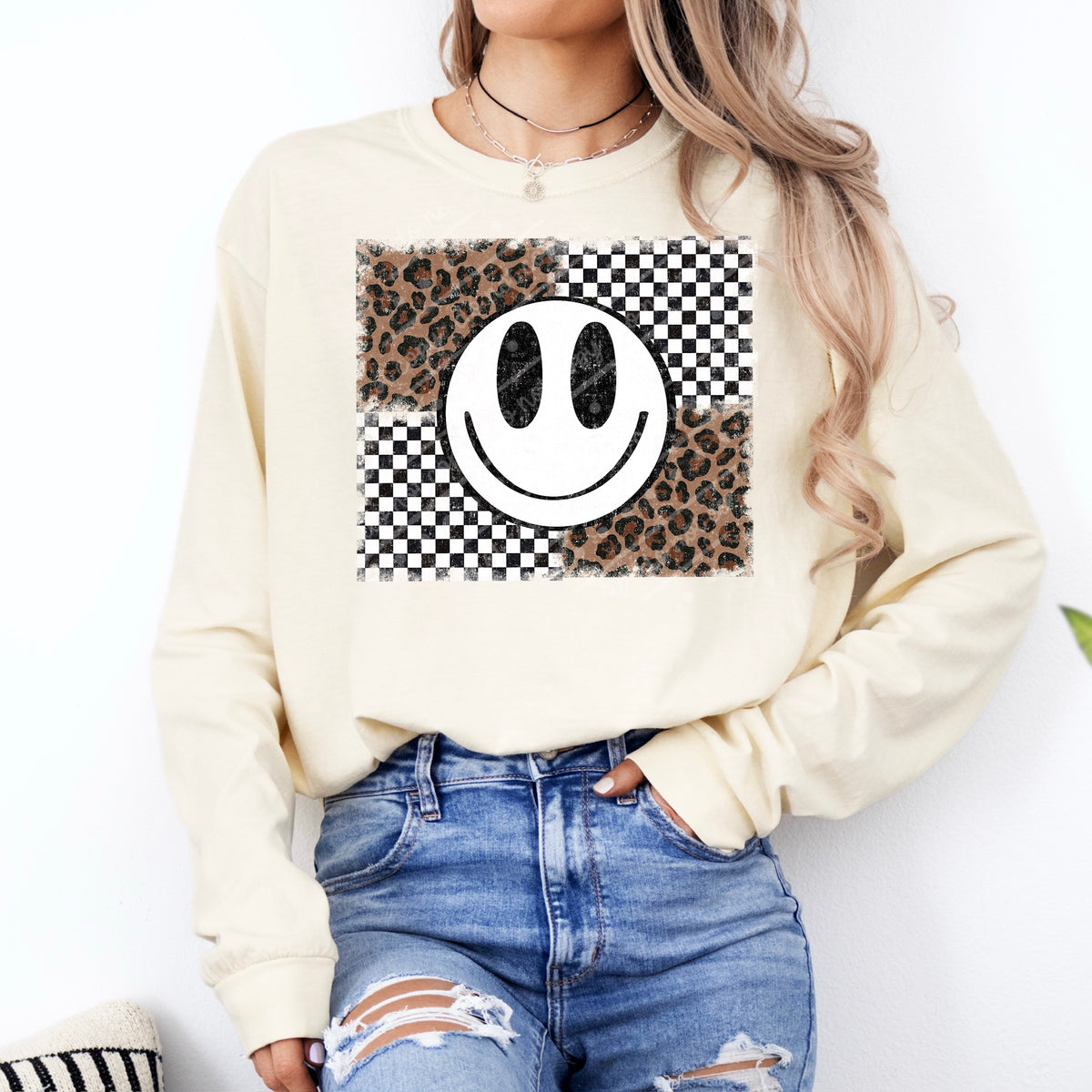 Leopard checker happy (scarlow) DTF transfer