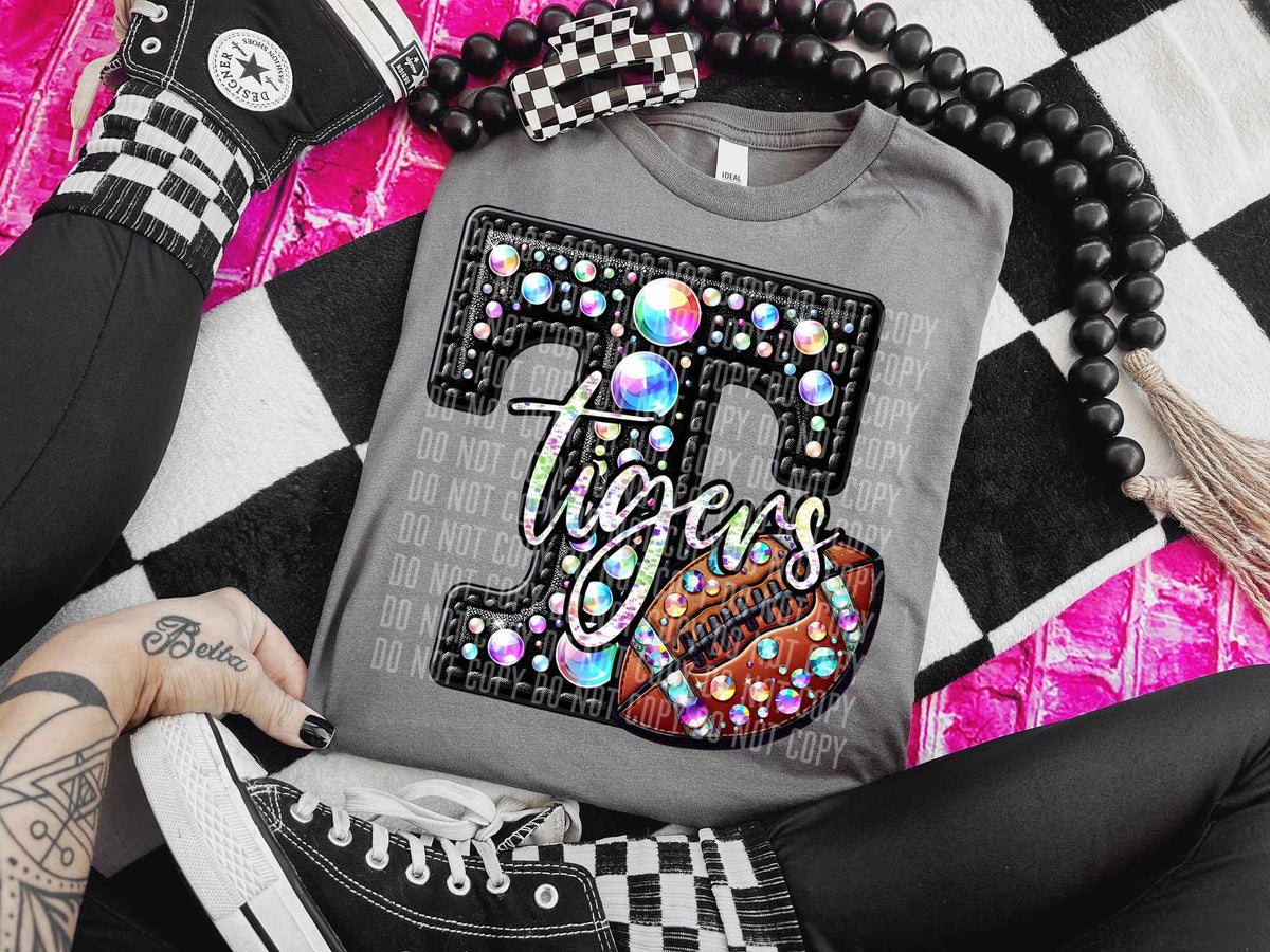 T tigers leather rhinestone (caplinger) 52954 DTF transfer
