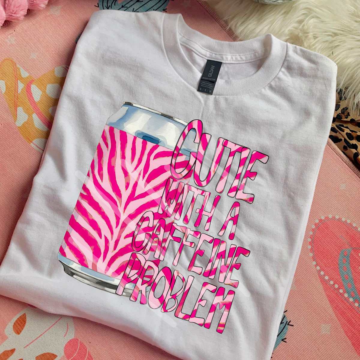 Cute with a caffeine problem pink zebra can 110567 DTF transfer