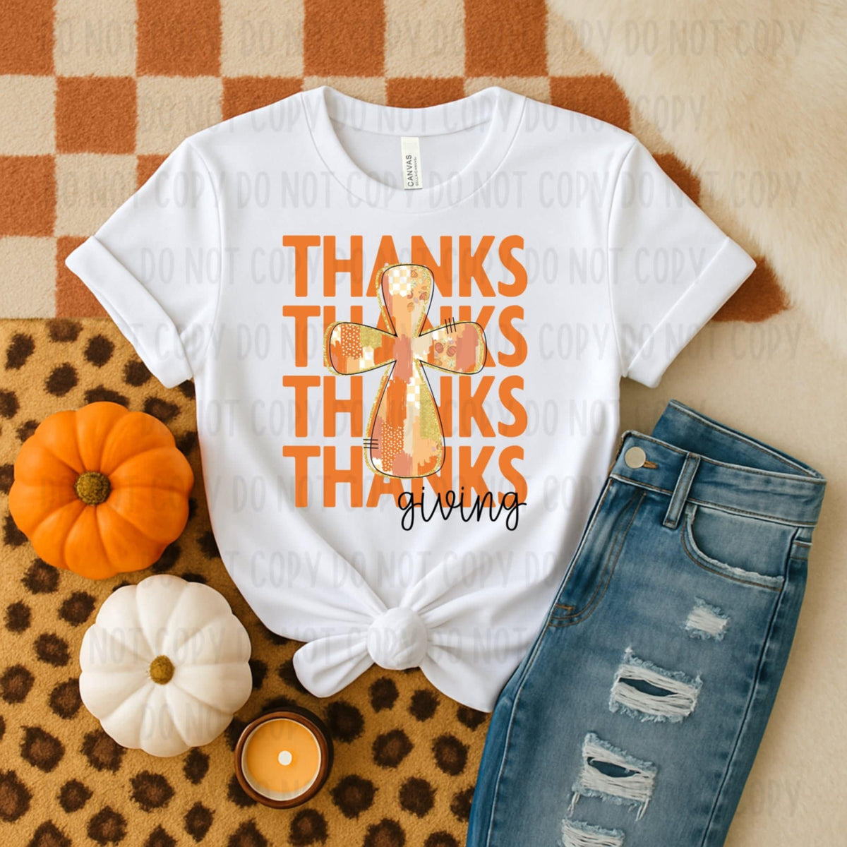 Thanks stacked with cross DTF transfer