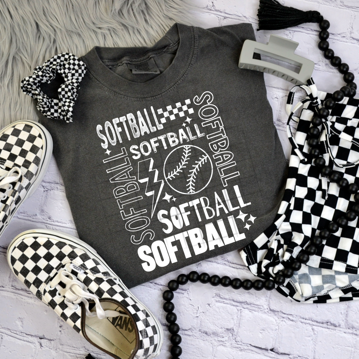 Softball repeated collage WHITE (CSC) DTF Transfer