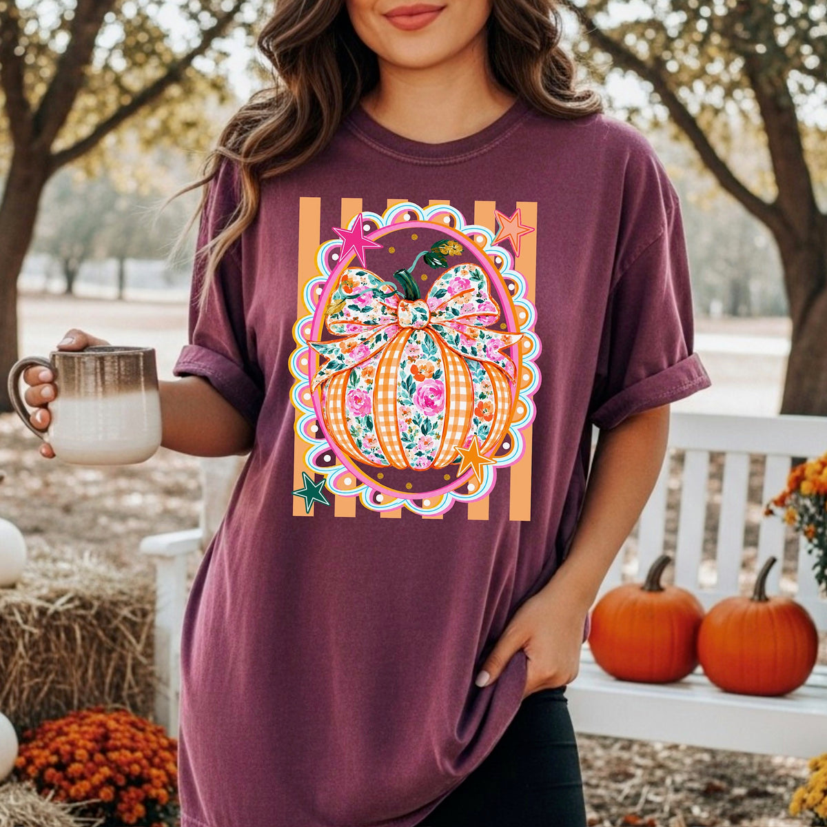 Pumpkin frame with orange stripes Sunday Special DTF transfer