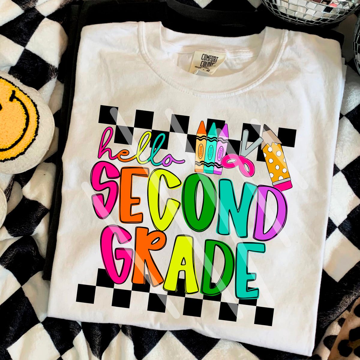 Hello Second Grade rainbow GIRL with star pencil 110623 DTF transfer