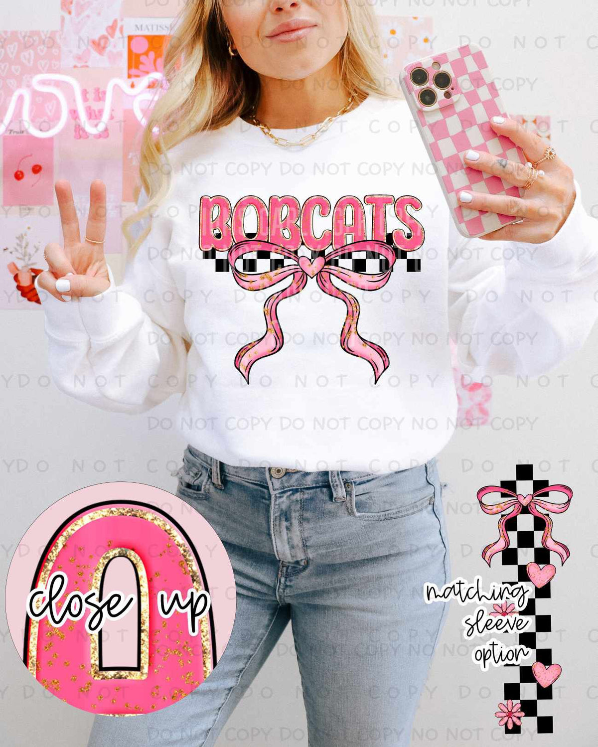 Bobcats pink and gold with bow (Caplinger) 80450 DTF transfer