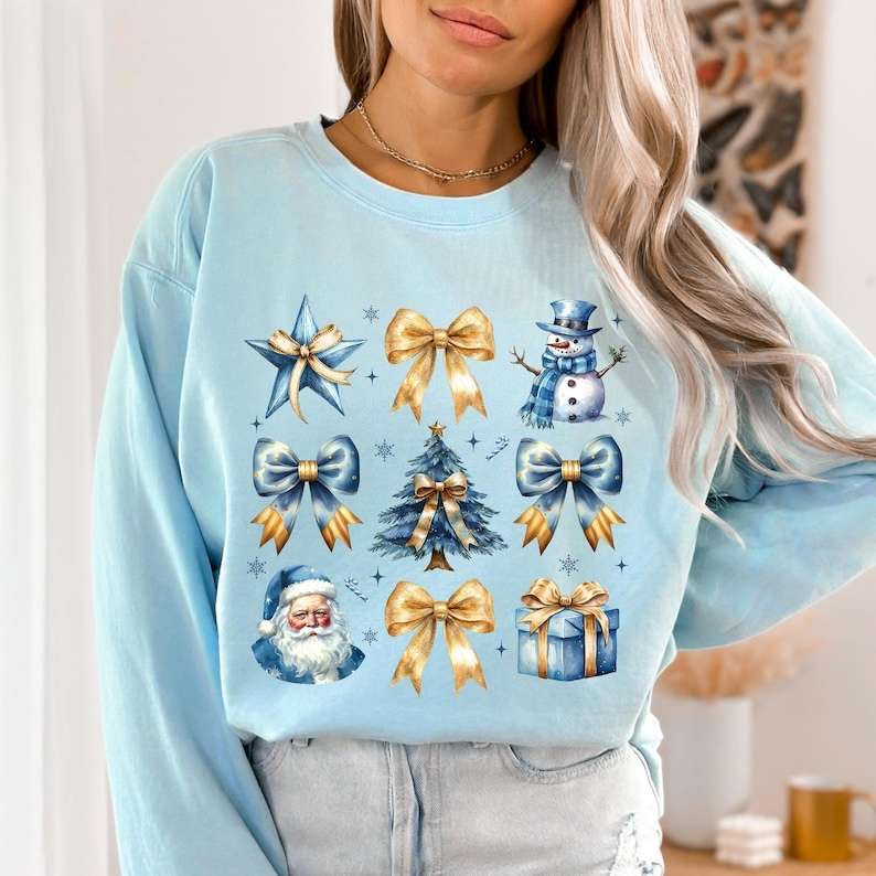 Blue and GOLD Christmas collage 62208 DTF transfer