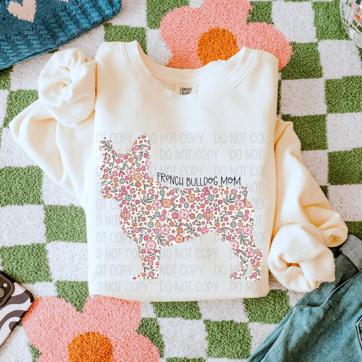 French bulldog mom floral puppy (SWD) 85316 DTF transfer
