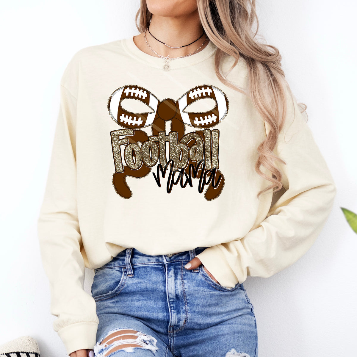 Football Mama glitter with bow (county line) 111063 DTF transfer