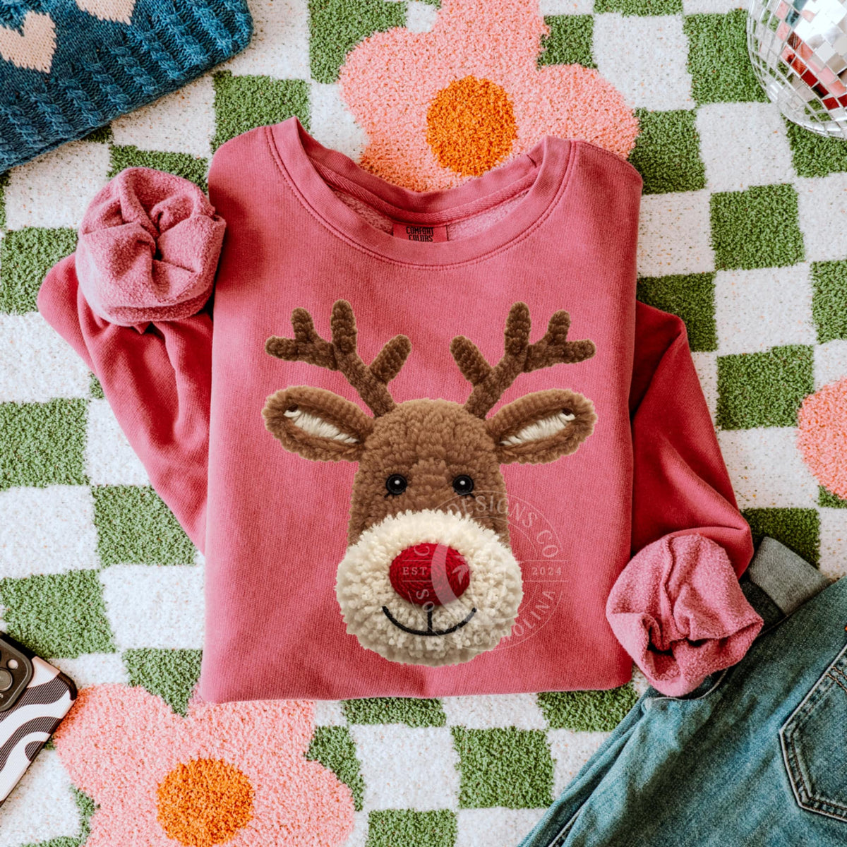 Faux yarn reindeer head (CSG) DTF transfer