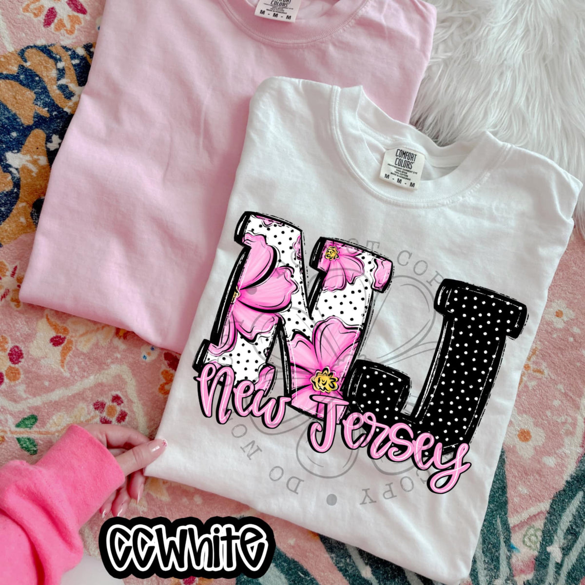 NJ New Jersey pink flowers (SWD) 94502 DTF transfer