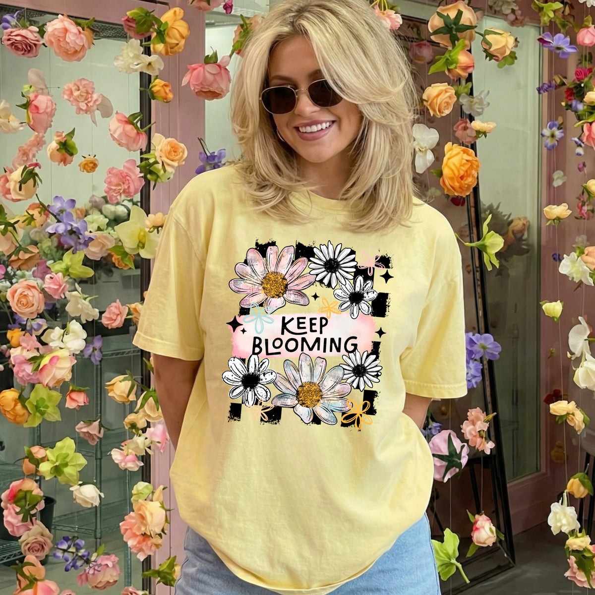 Keep Blooming checker and flowers CSC DTF Transfer