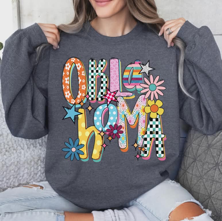 Oklahoma colorful stars and flowers (S&G) DTF Transfer