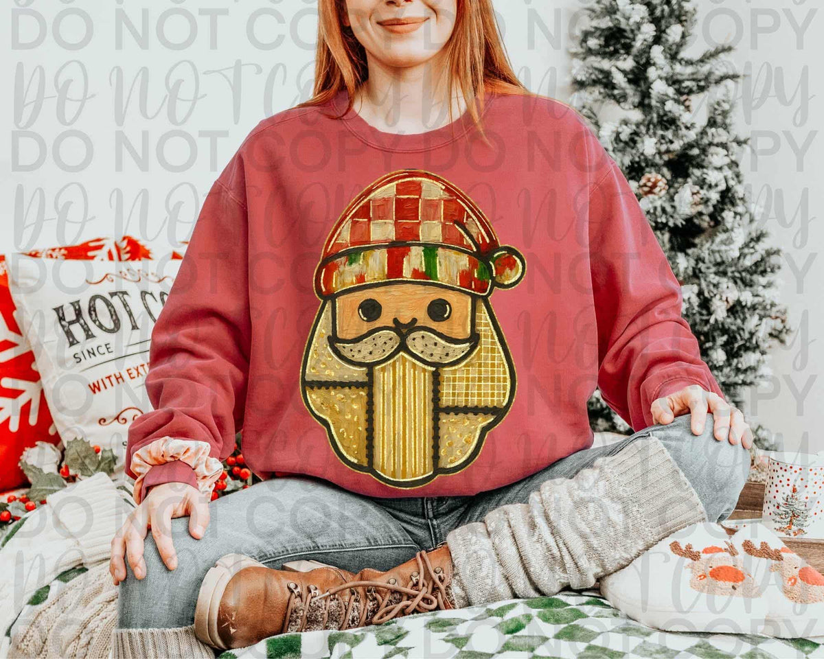 Santa red gold checker hat (sweet starlight) DTF transfer