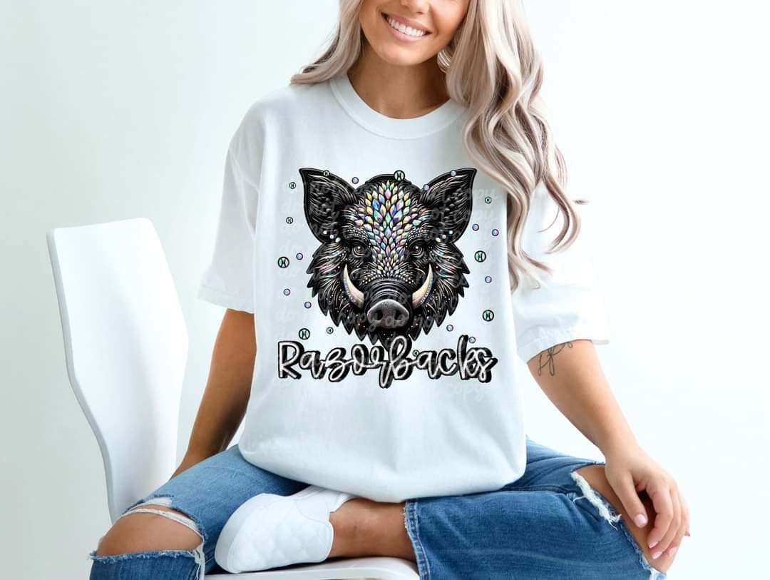 Razorbacks bedazzled mascot 53581 DTF transfer
