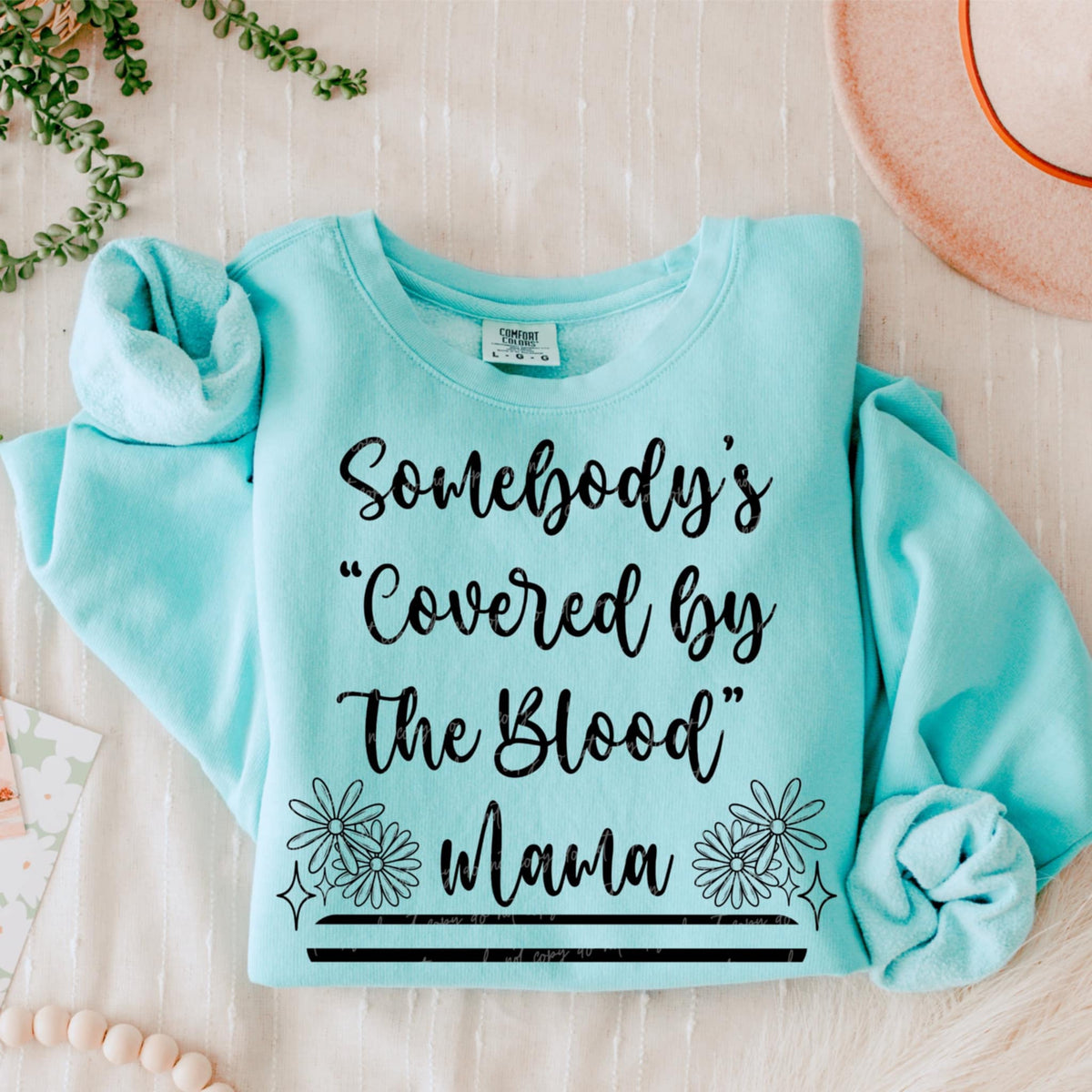 Somebody’s “covered by the blood” mama BLACK (VIRGO) 90734 DTF transfer