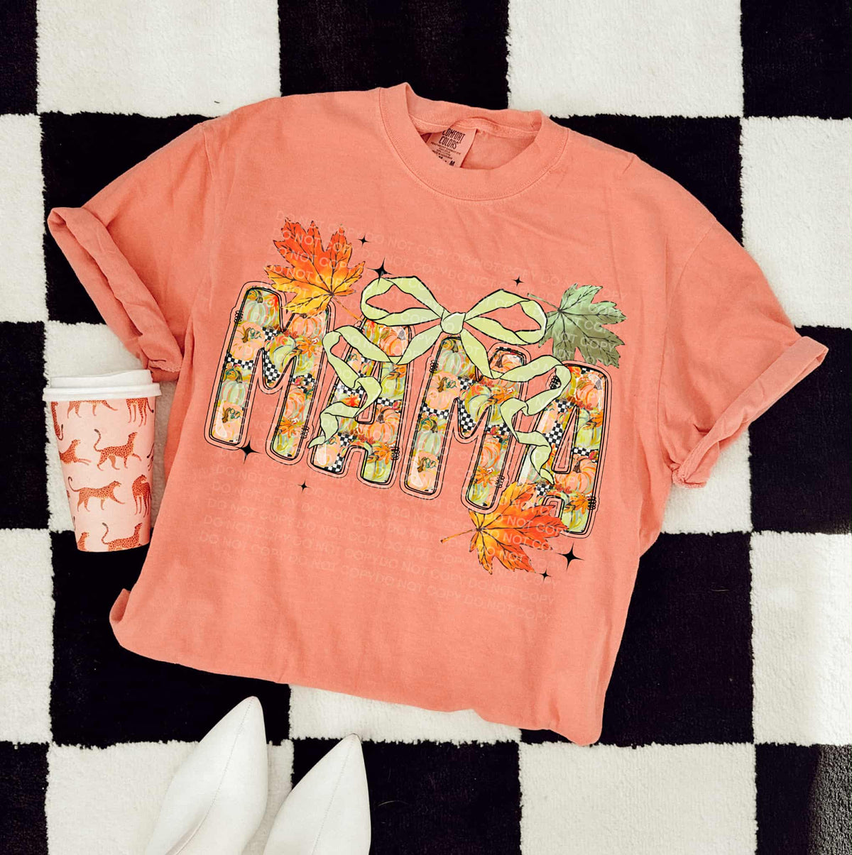 Mama pumpkin checker with green bow SCG DTF transfer