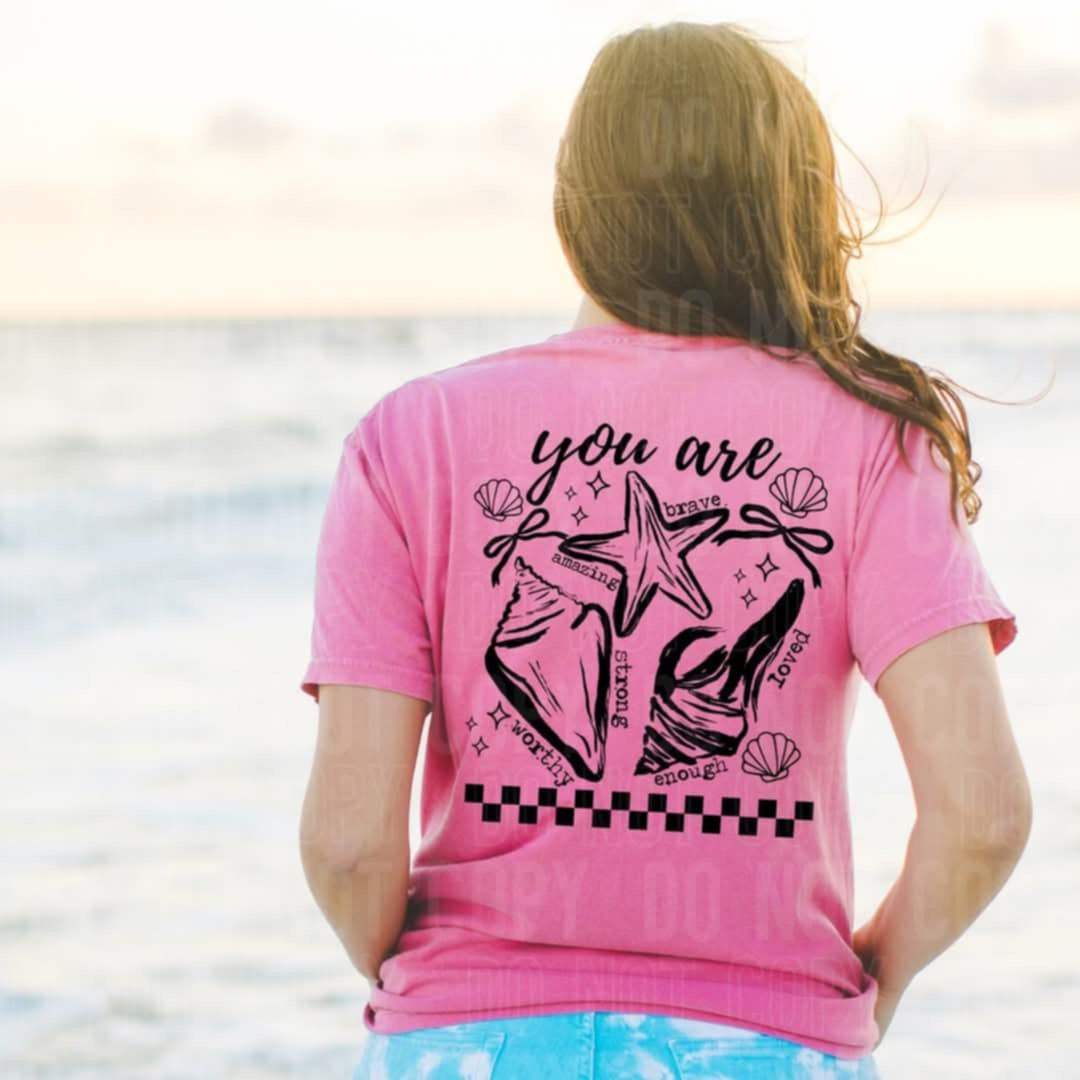 You are encouraging words seashells BLACK 97207 DTF transfer