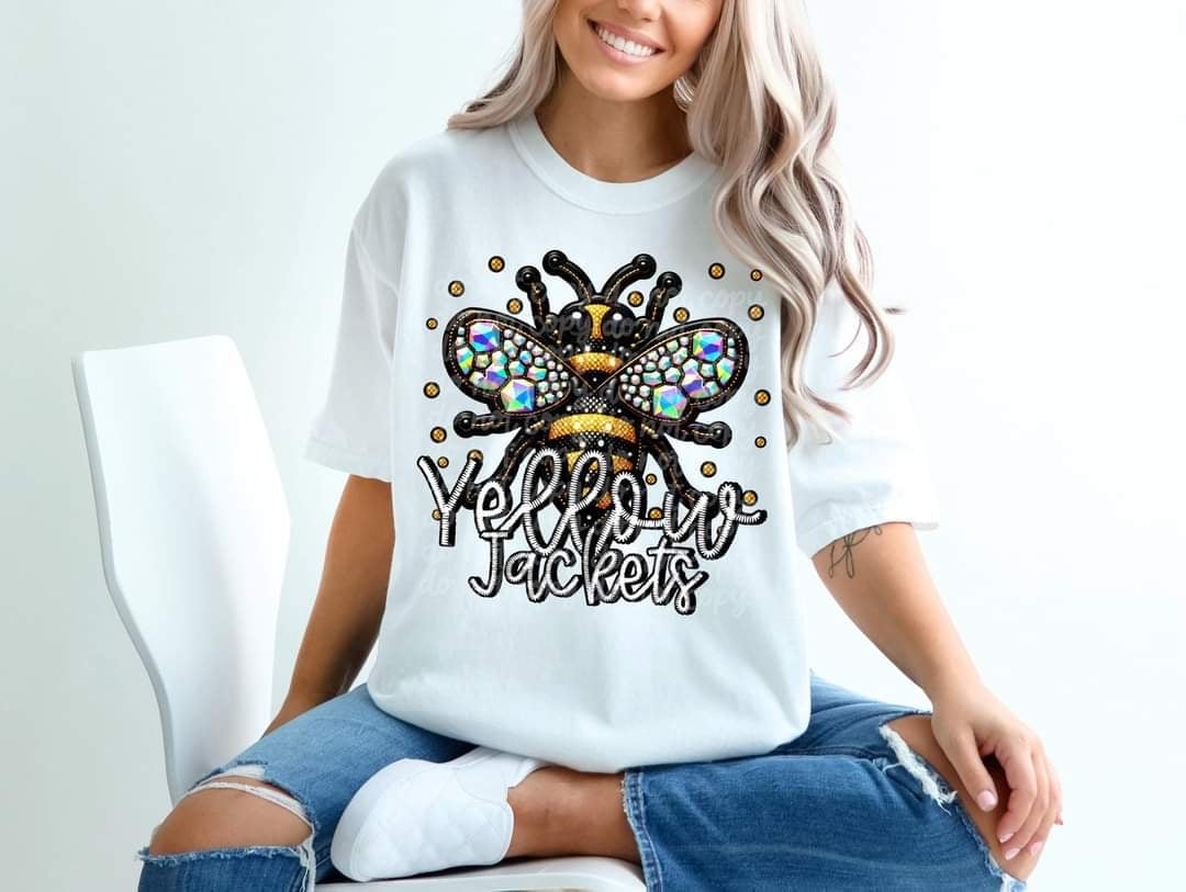 Yellow jackets bedazzled mascot 53605 DTF transfer