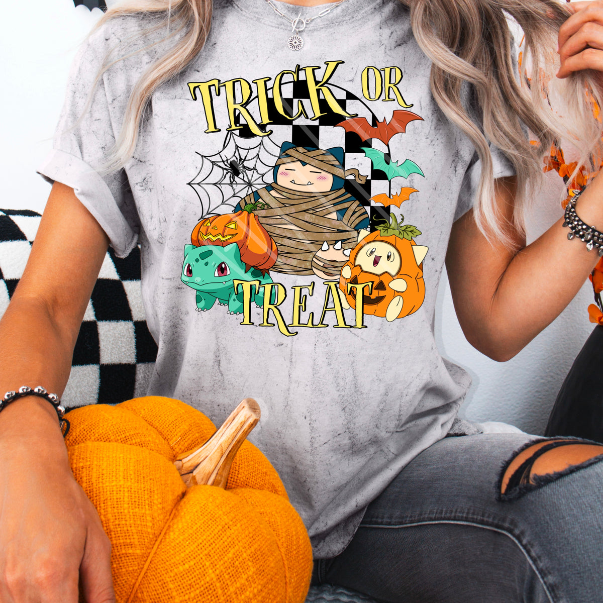 Trick Or Treat Poke Collage with checker 110969 DTF transfer