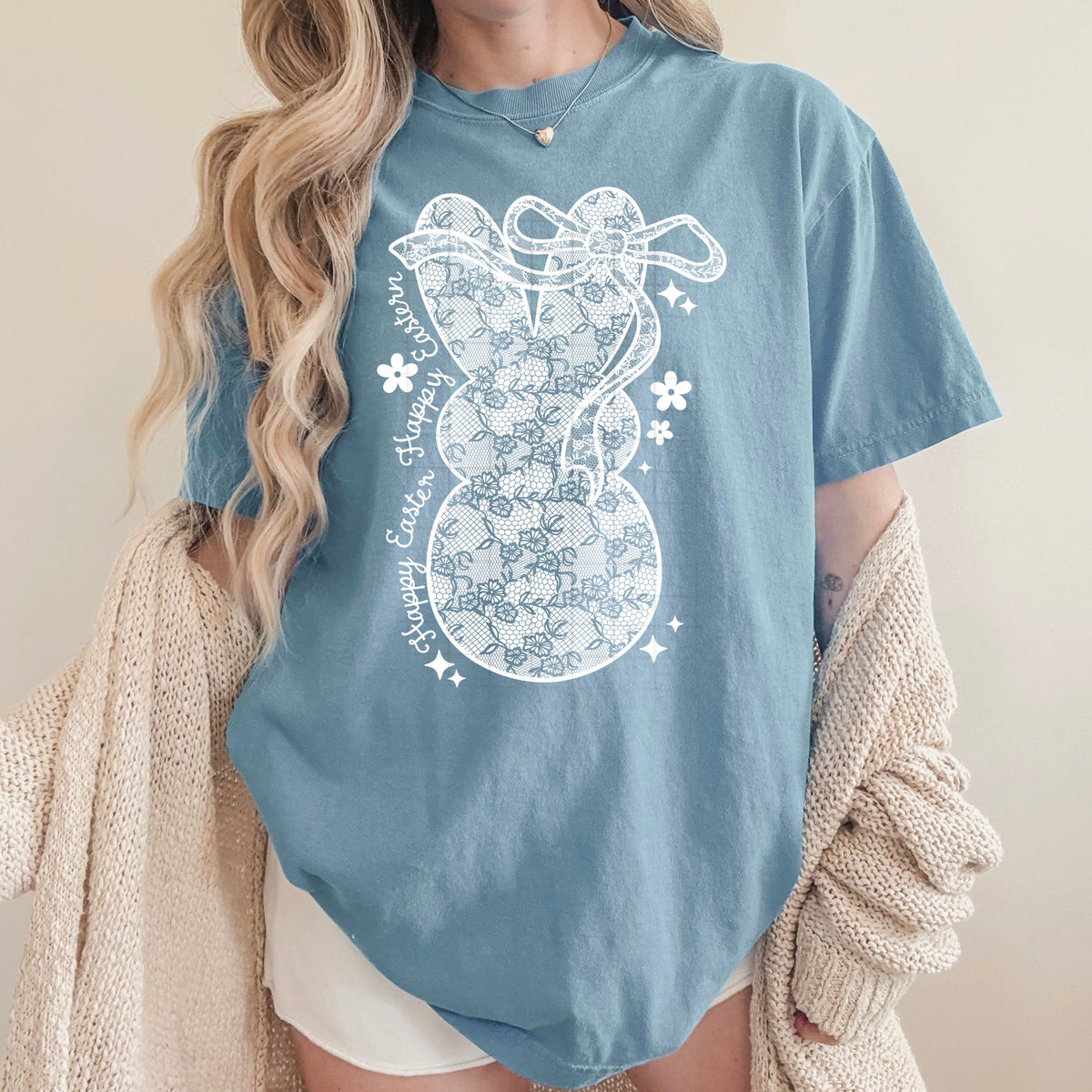 Happy Easter Bunny white lace (CSC) DTF Transfer