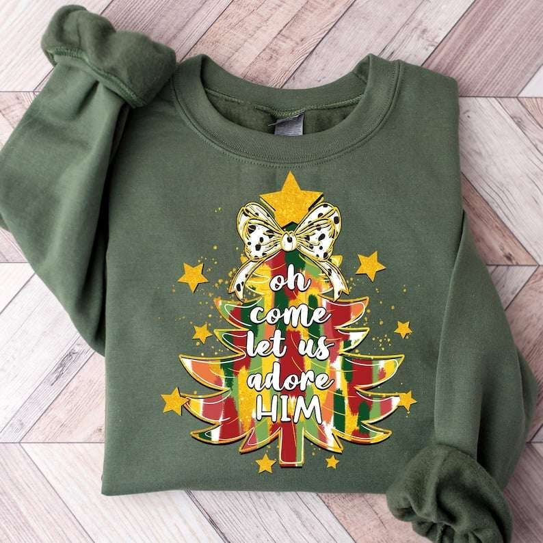 Oh come let us adore him colorful brushstroke tree 62193 DTF transfer