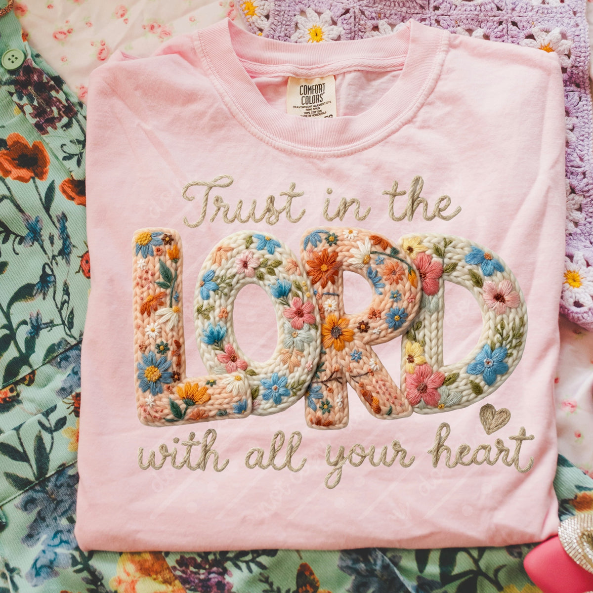 Trust in the lord faux embroidery floral DTF Transfer