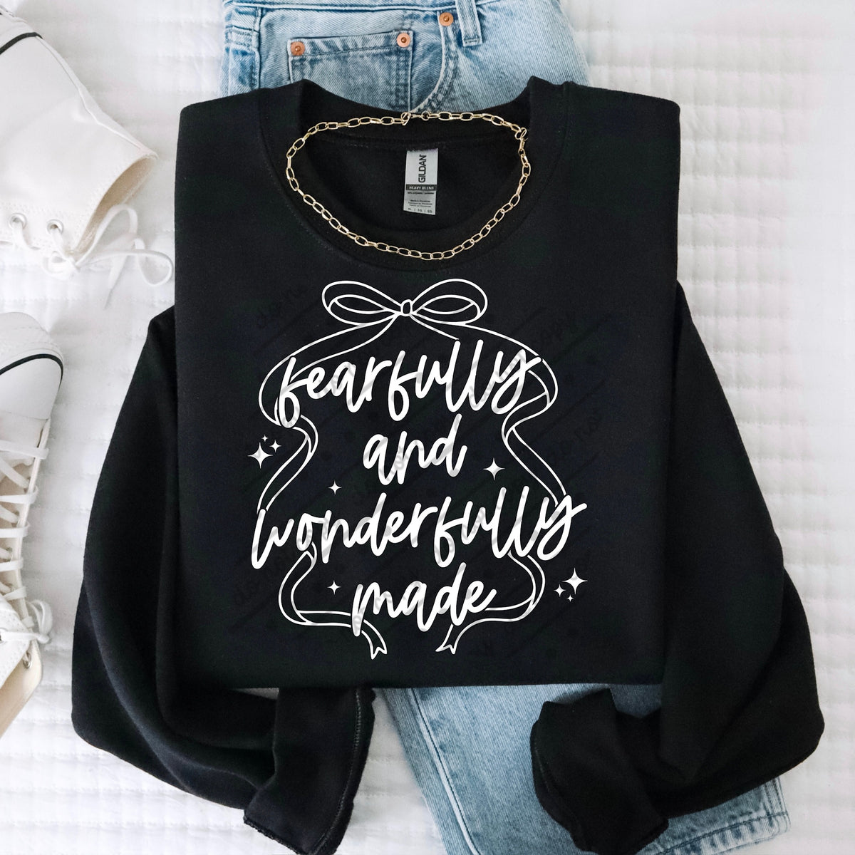 Fearfully and wonderfully made white (scarlow) DTF transfer