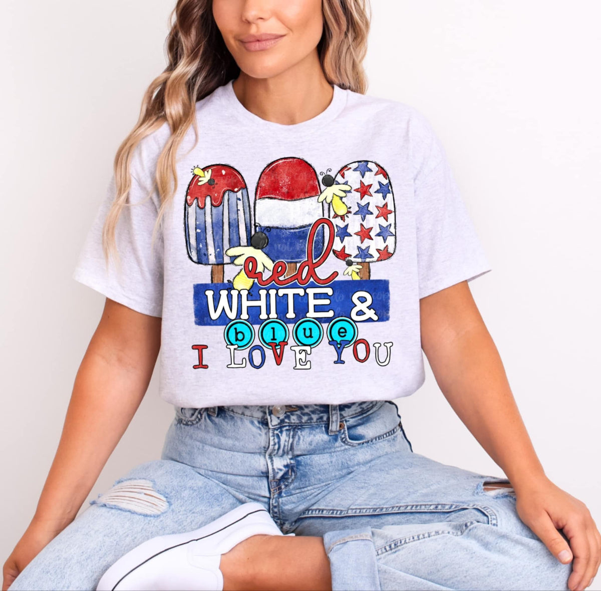 Red white & blue I love you 94410 DTF transfer