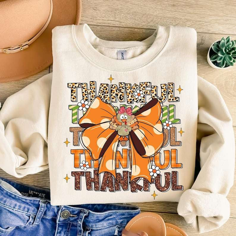 Thankful stacked orange turkey bow 62172 DTF transfer
