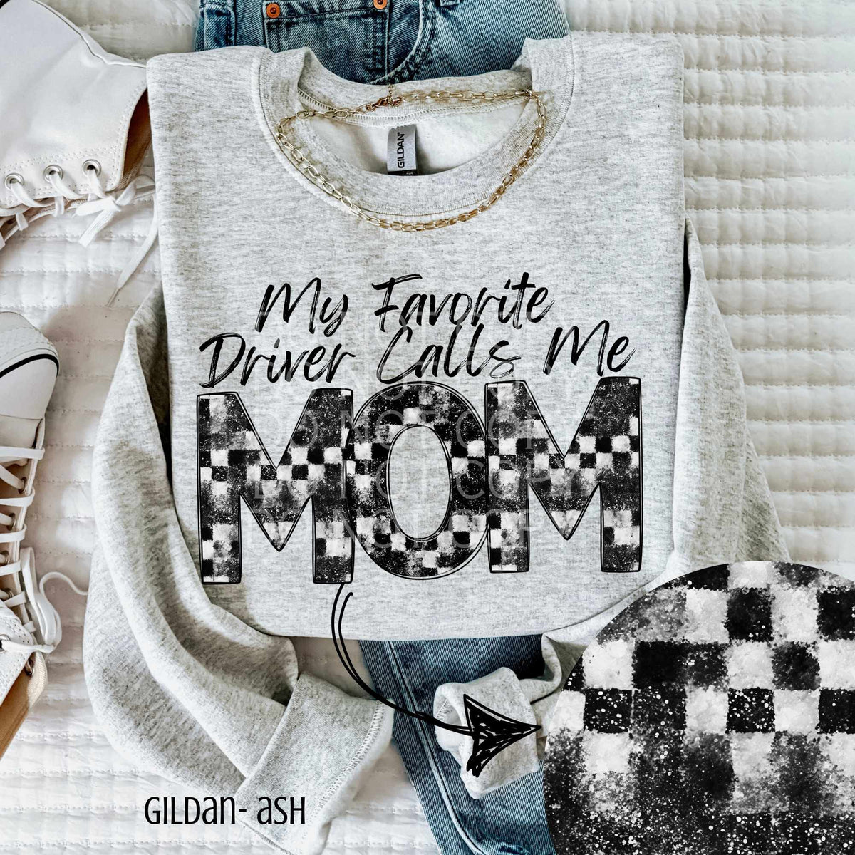 My favorite driver calls me mom checkered and glitter (CSG) 84223 DTF transfer