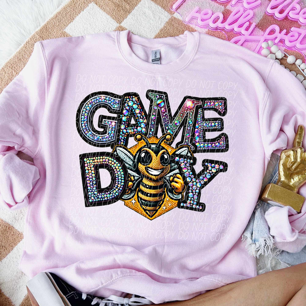 Game day Yellowjackets rhinestone colored mascot (CITY) 44392 DTF transfer