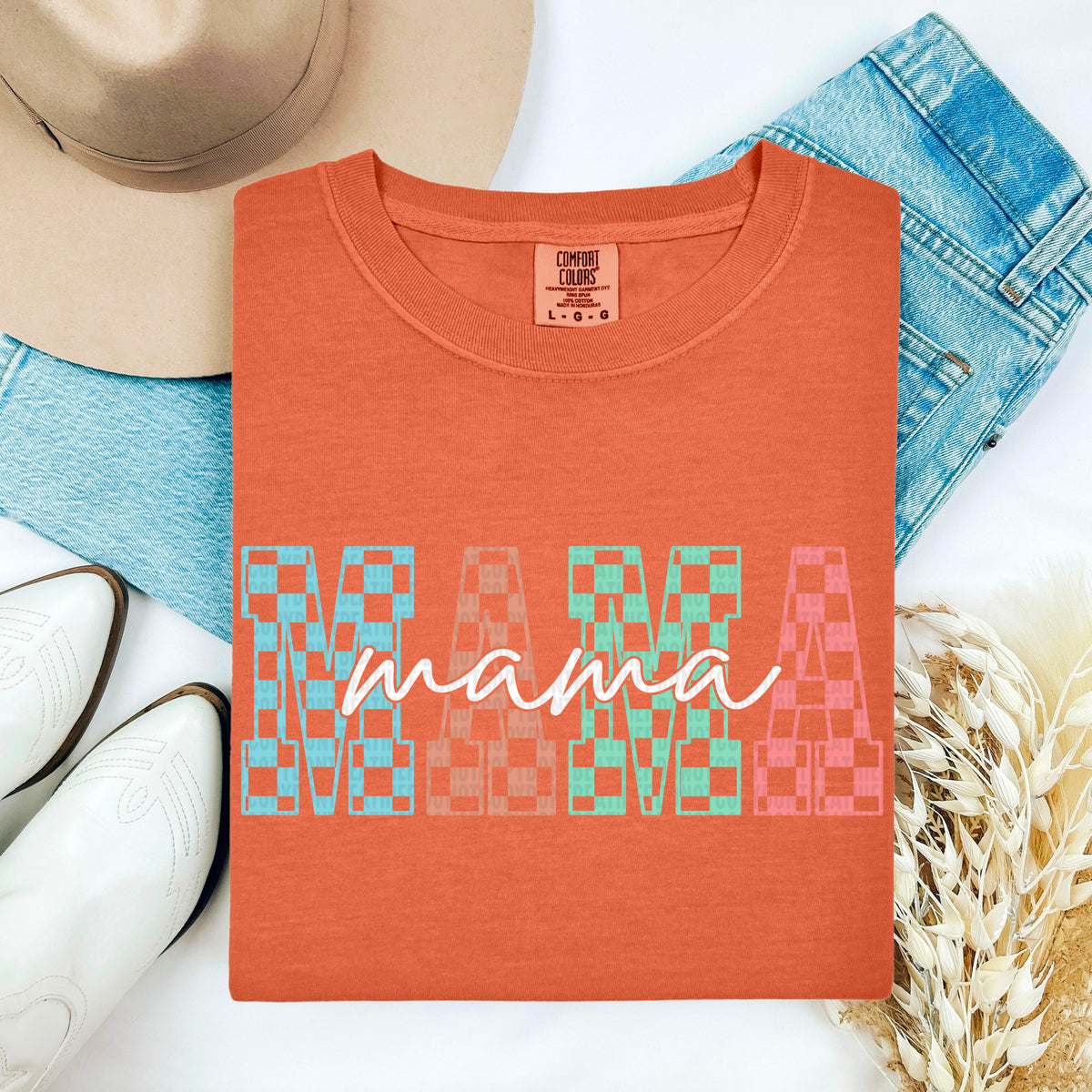 Mama checkered with white font 100112 DTF transfer