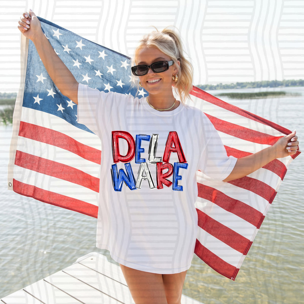 delaware patriotic rwb states messy (caplinger) DTF Transfer
