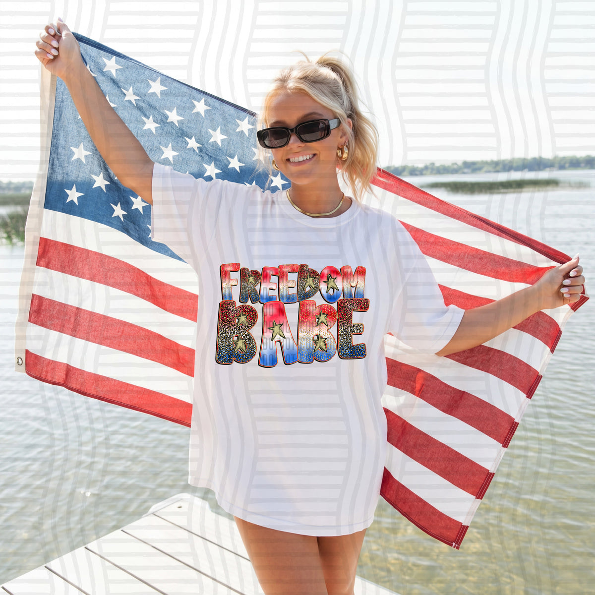 freedom babe patriotic red white blue gold (caplinger) DTF Transfer