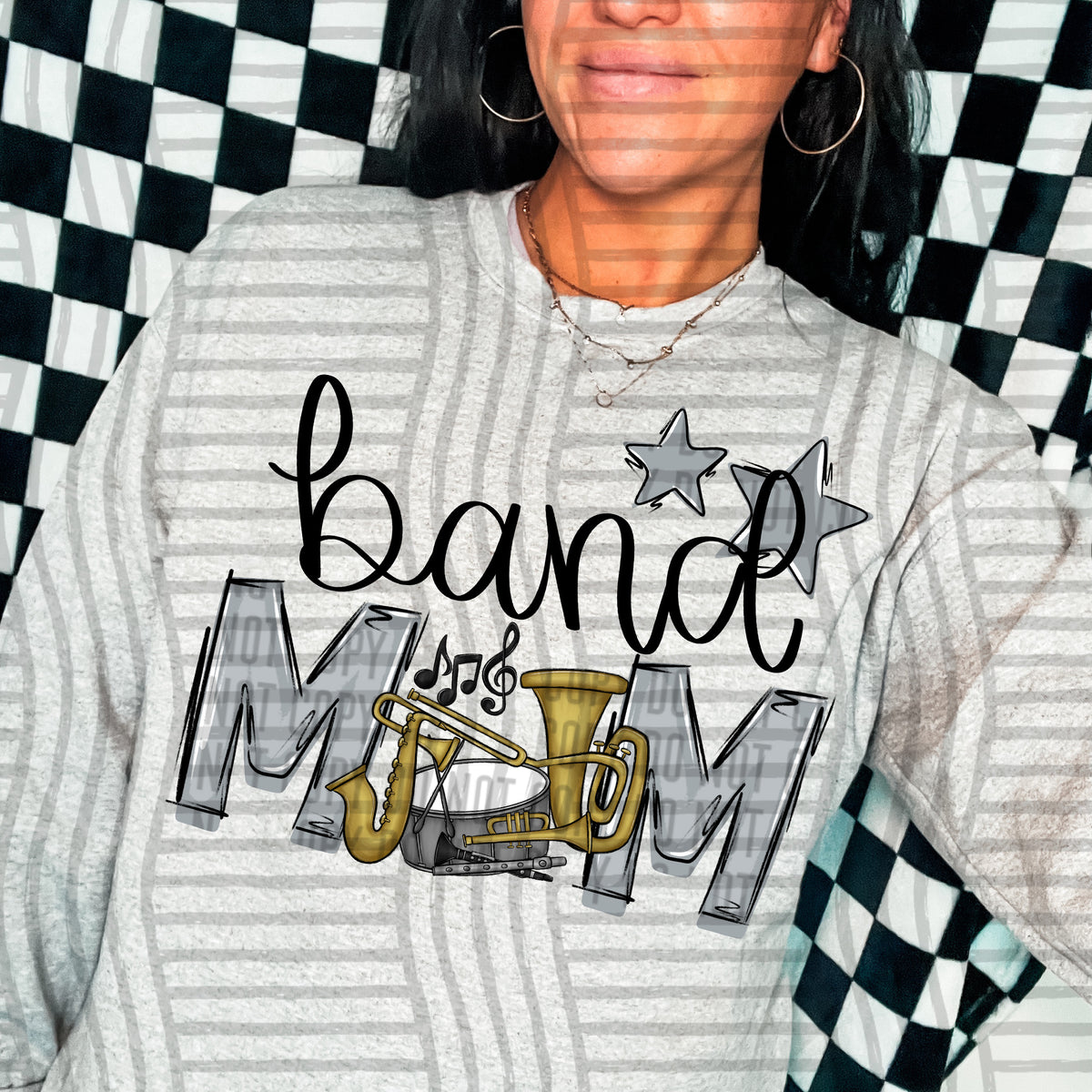 band mom gray grey stars (Caplinger) DTF transfer