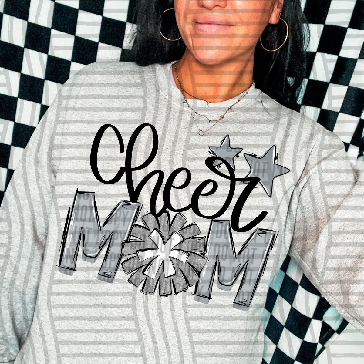 cheer mom grey with silver pompom (Caplinger) DTF transfer