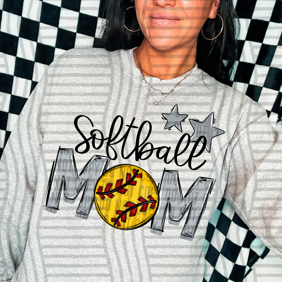 softball mom gray grey stars (Caplinger) DTF transfer