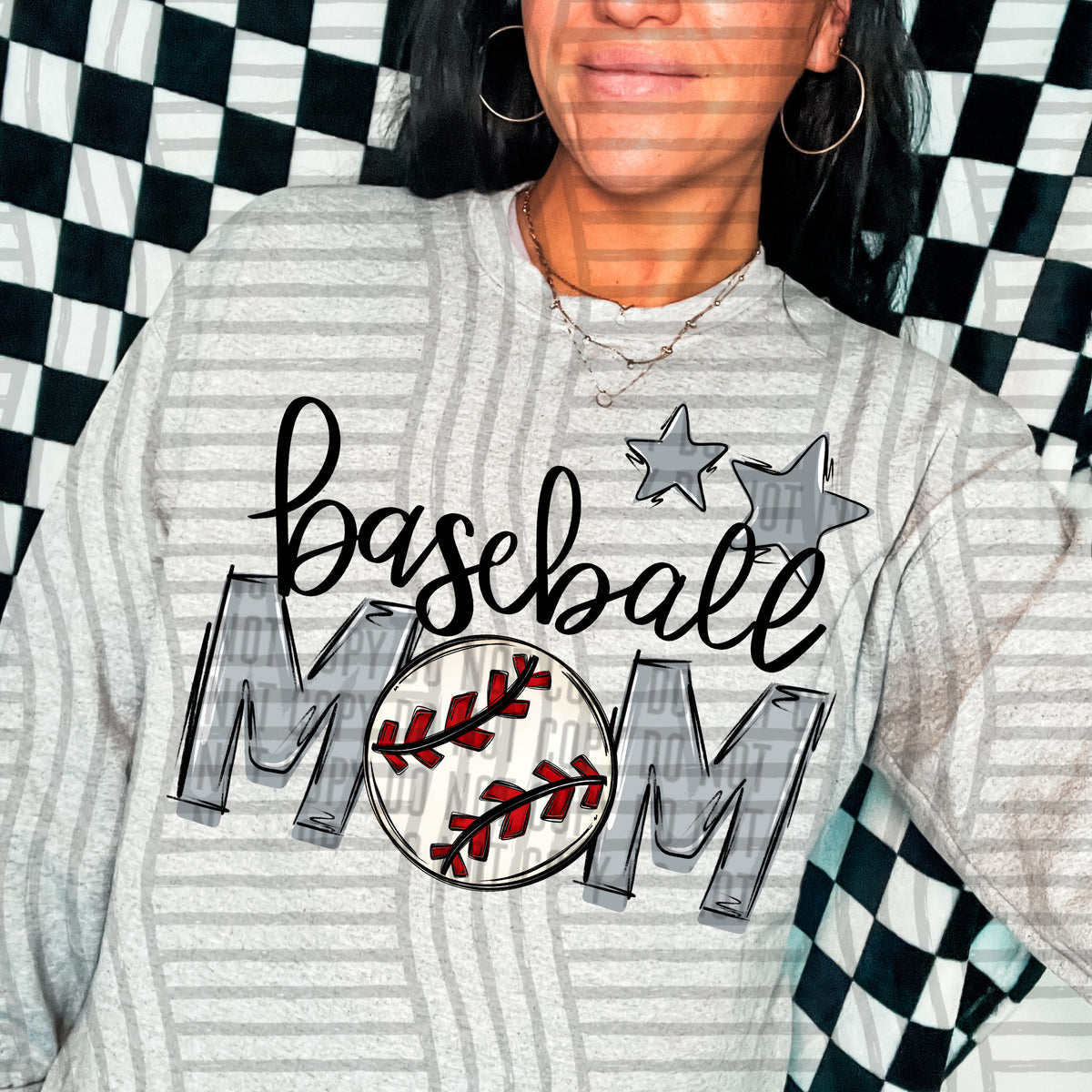 baseball mom grey stars (Caplinger) DTF transfer