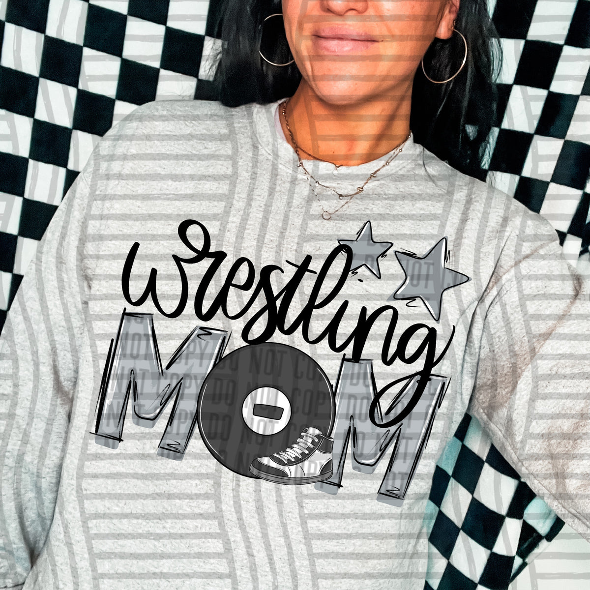 wrestling mom gray grey stars (Caplinger) DTF transfer