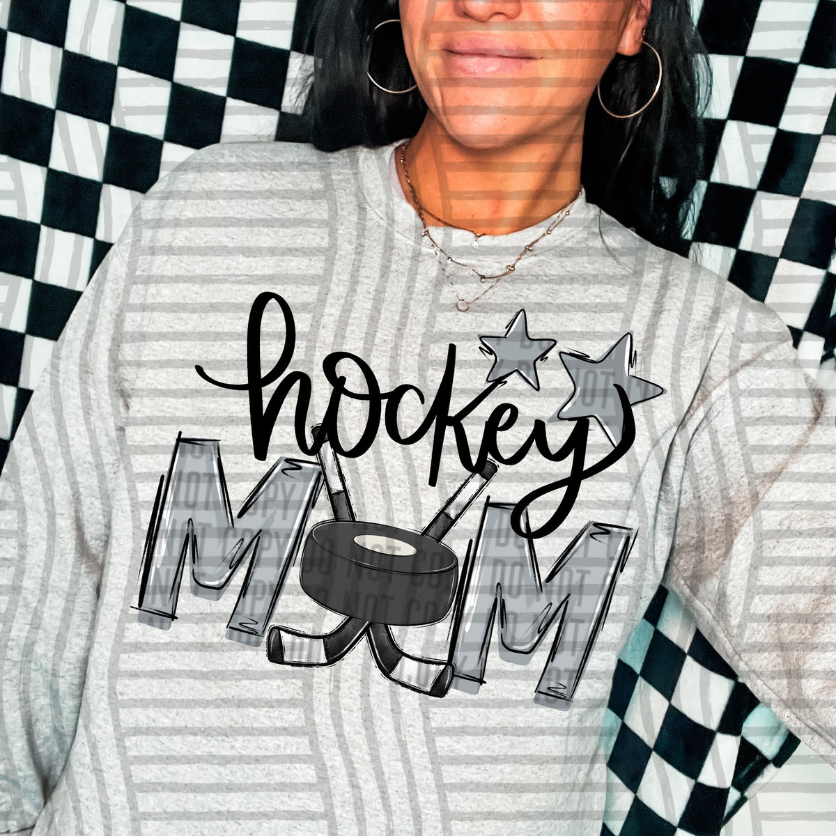 hockey mom gray grey stars (Caplinger) DTF transfer