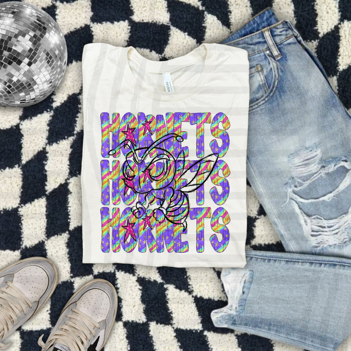 Hornets Colorful Word Stacked With Stars 108550 DTF Transfer