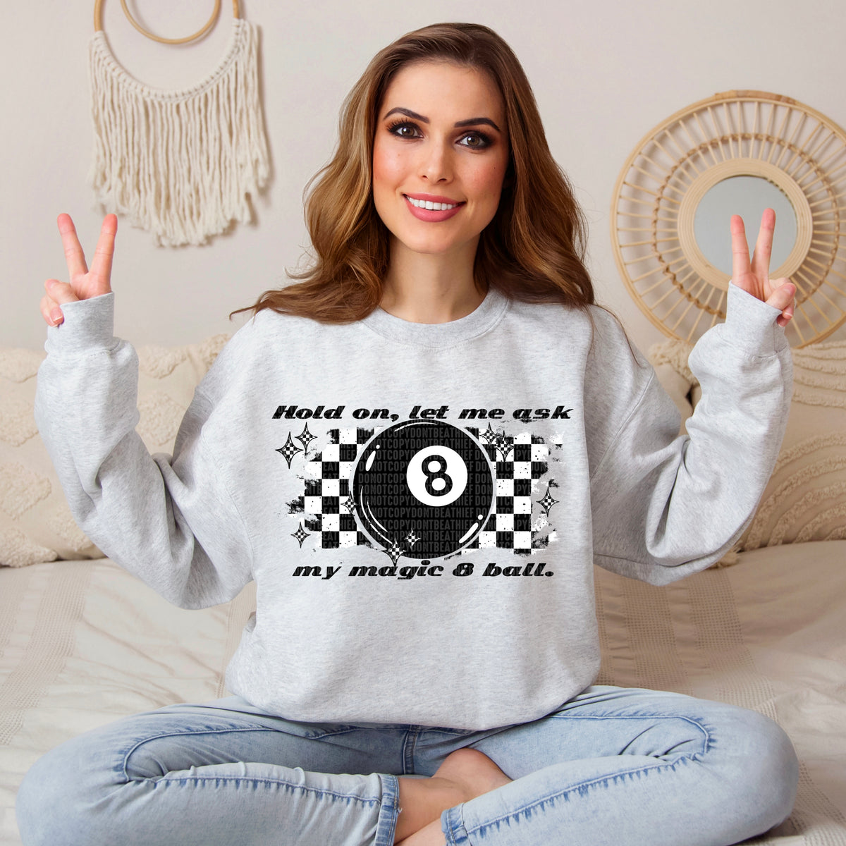Hold On, Let Me Ask My Magic 8 Ball Checkered Black Font 104286 DTF transfer