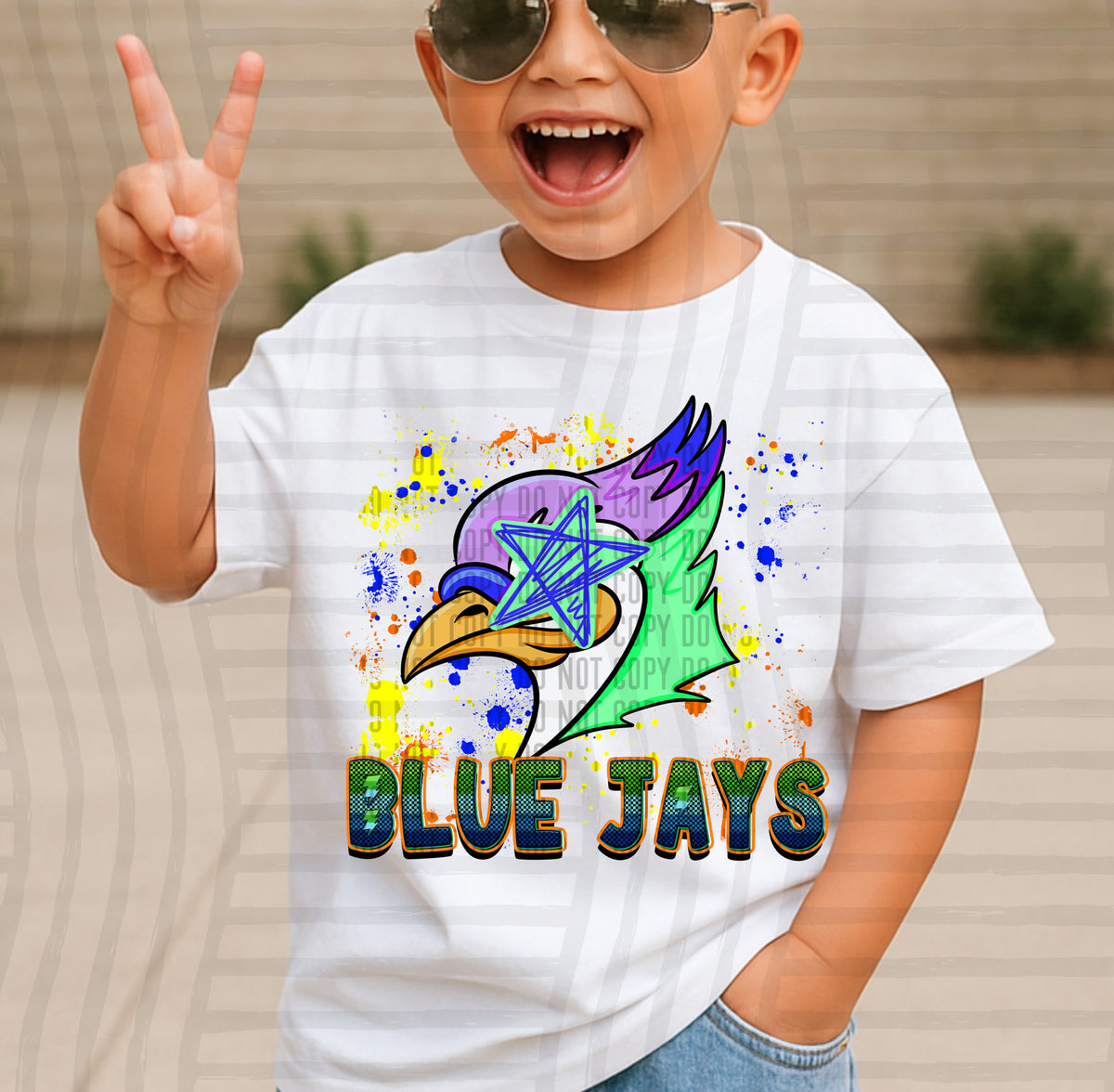 bluejays paint splatter boy blue green and yellow (Caplinger) DTF Transfer
