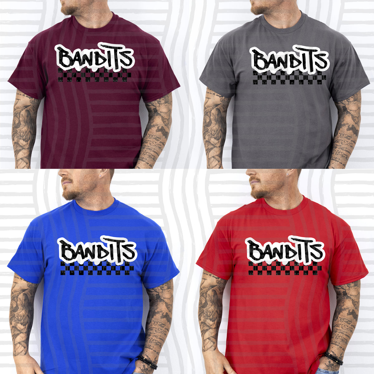 bandits black messy font with checkers (Caplinger) DTF Transfer