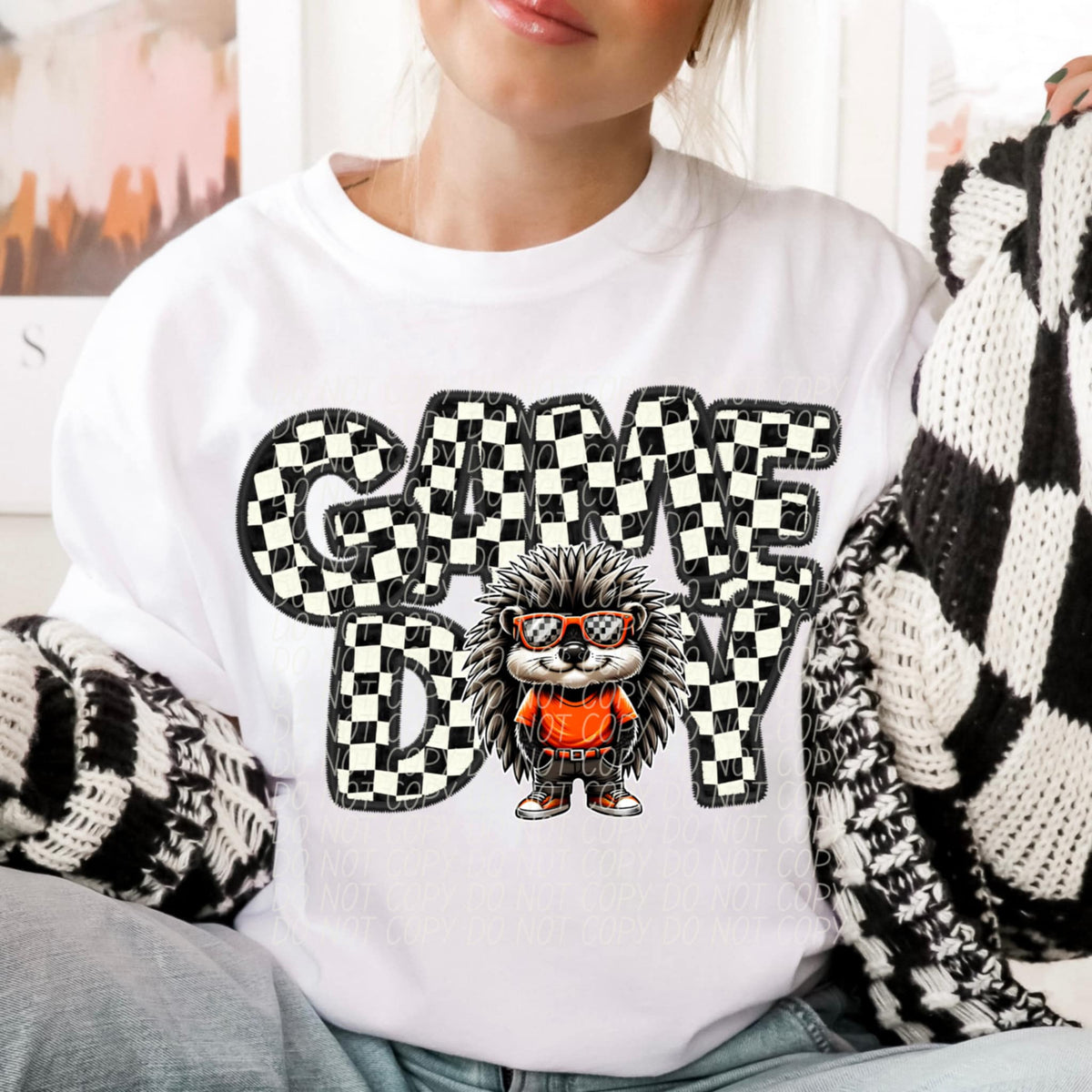Game day porcupine character checkered (CITY) 91372 DTF transfer