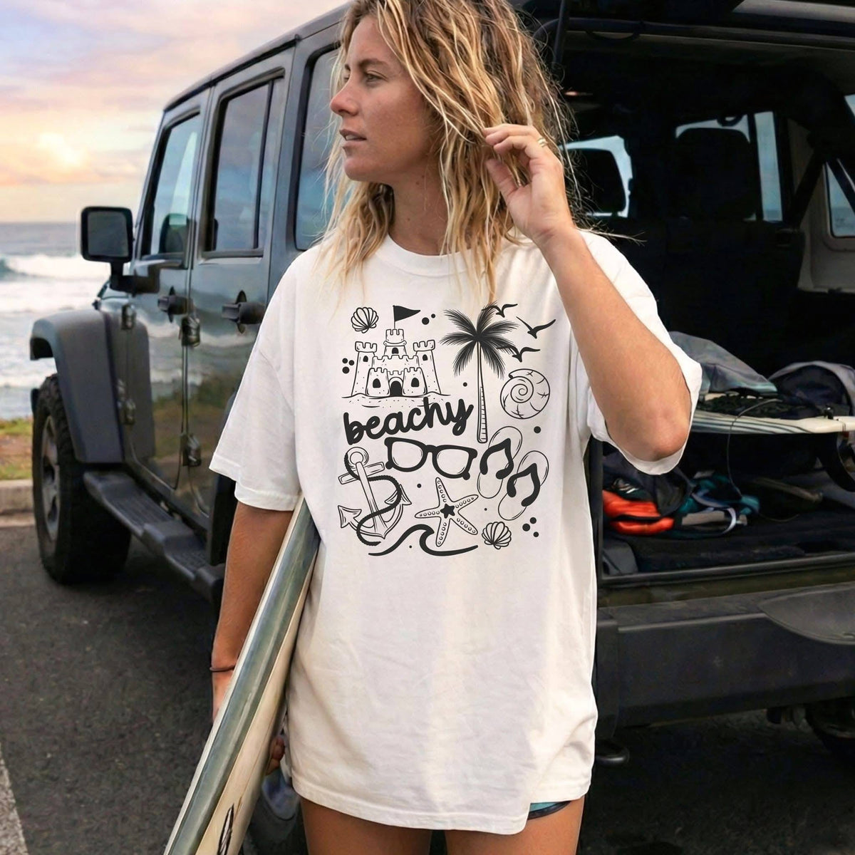Beachy with sandcastle DARK GRAY (CSC) DTF Transfer